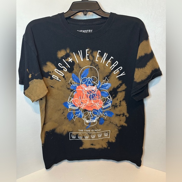 Chemistry Tops - Chemistry Posi+ive Energy Black & Brown Tie Dye Graphic Tee W/ Skull Design LG